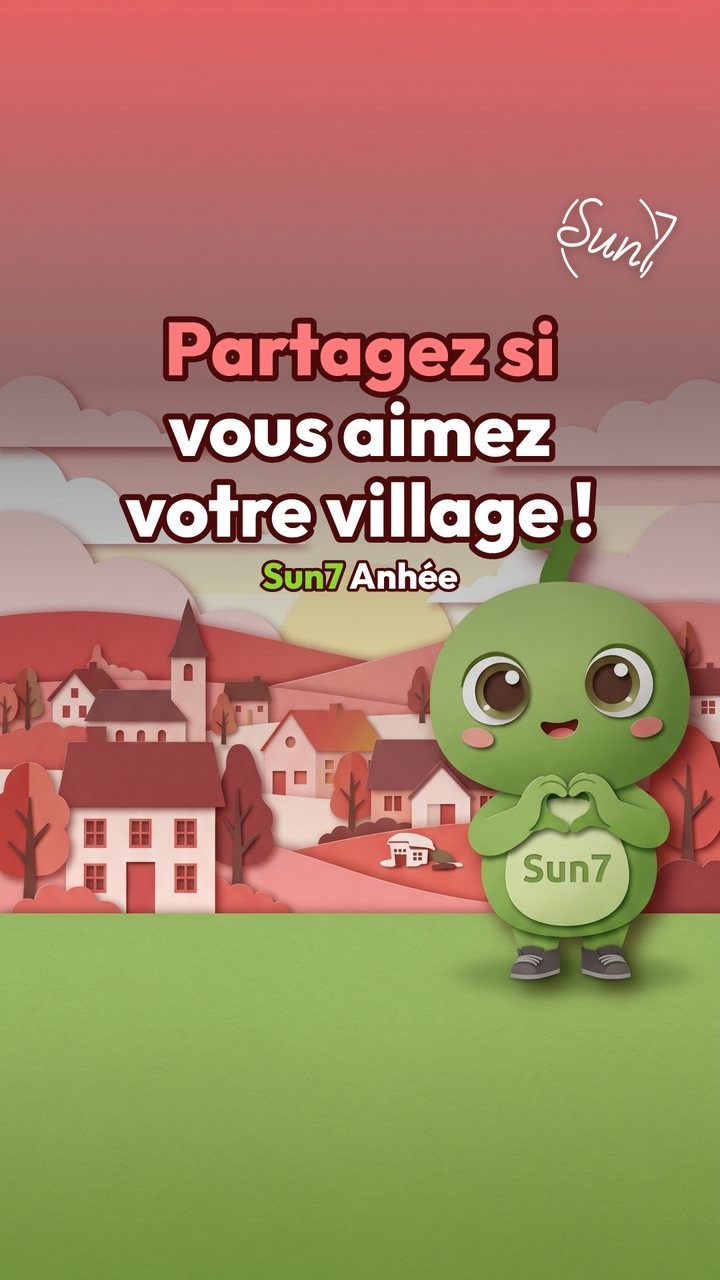 Septi fait un cœur devant un village en papier découpé